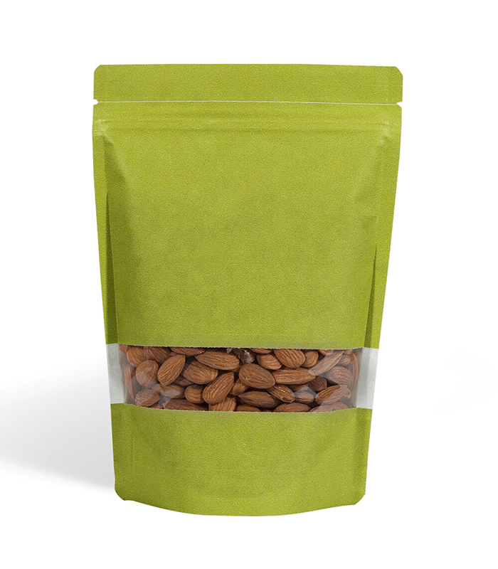 green paper bag with rectangle window