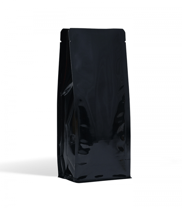 shiny black flat bottom pouch