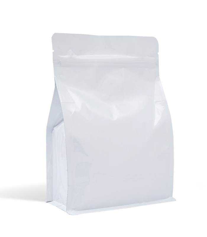 shiny white flat bottom pouch